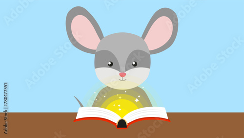 Cute mouse reading a book. Vector illustration of a mouse reading a book.