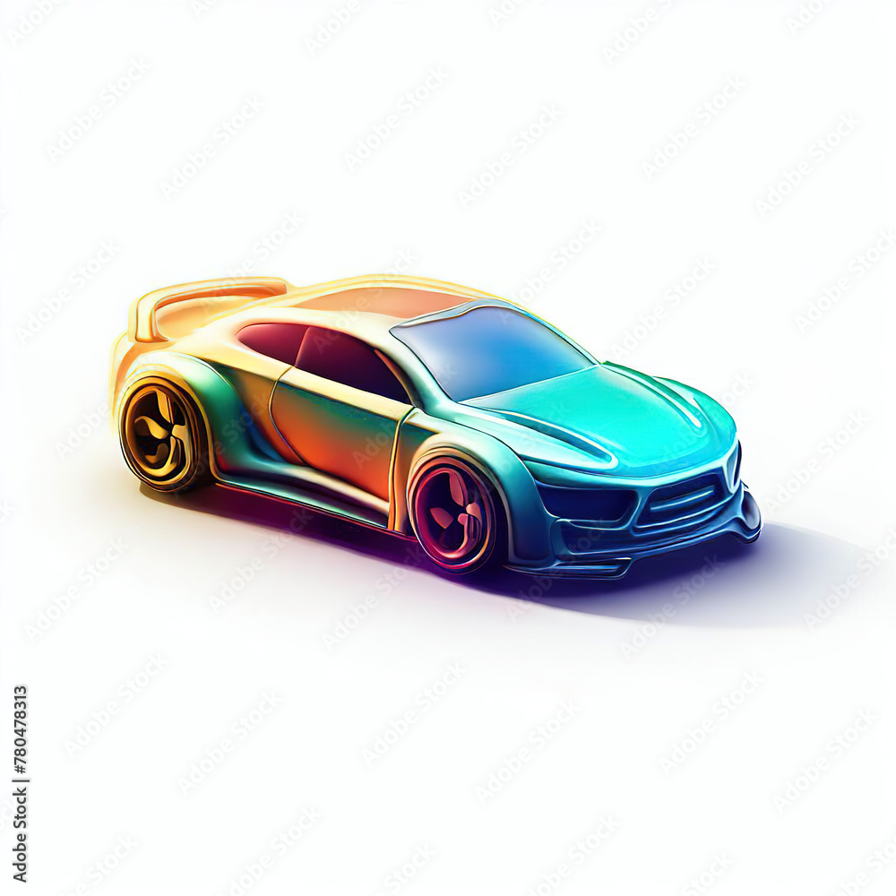 Naklejka premium a classic sport car with bright colors isolated on a white background. shiny automobile with rainbow colors. 3d illustration made with generative AI technology 