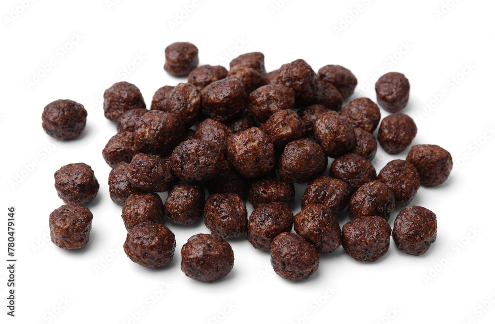 Tasty chocolate cereal balls isolated on white Tasty chocolate cereal balls isolated on white