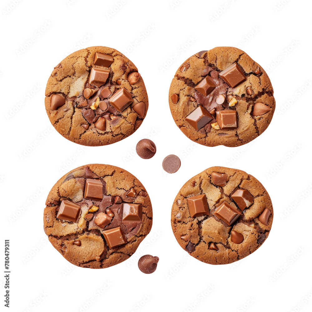 Four chocolate chip cookies on Transparent Background Four chocolate chip cookies on Transparent Background