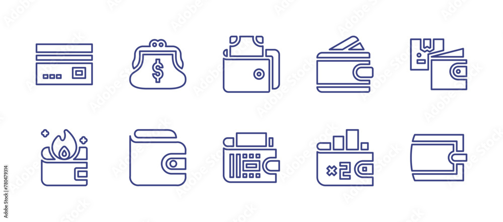 Wallet line icon set. Editable stroke. Vector illustration. Containing wallet, betting, parcel, credit card.