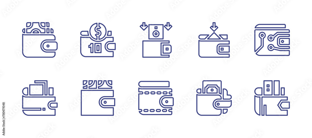 Wallet line icon set. Editable stroke. Vector illustration. Containing wallet, money, banknote.