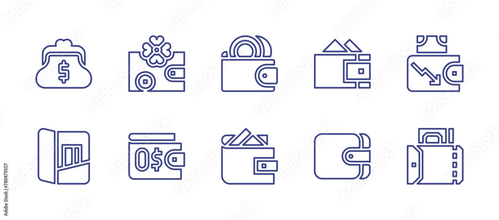 Wallet line icon set. Editable stroke. Vector illustration. Containing wallet, purse, card holder, loss, no money.
