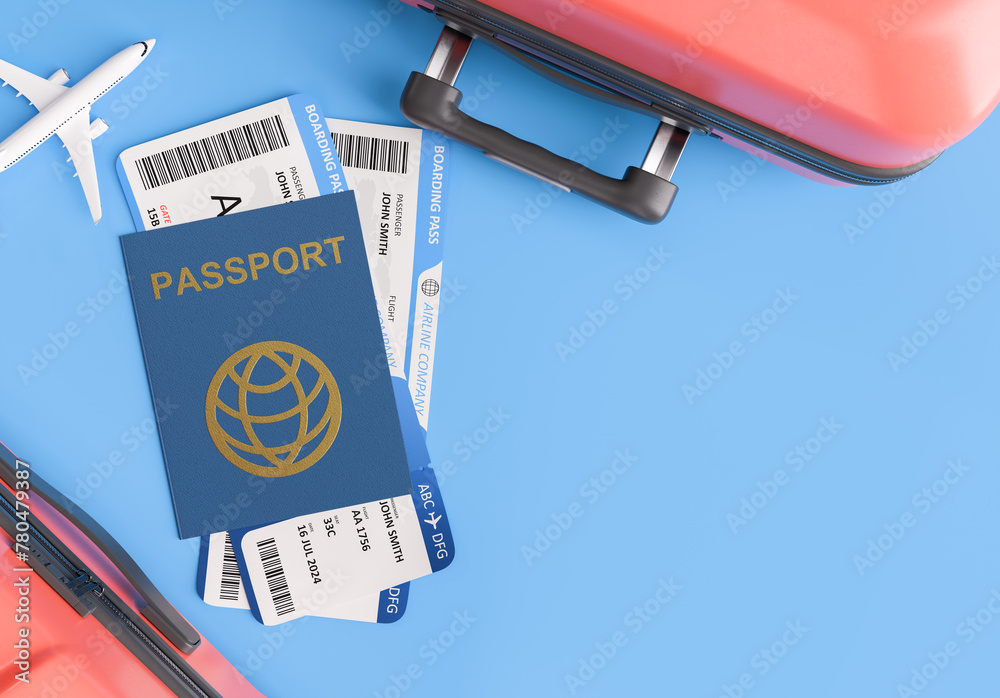 Travel Ready Concept with Passport, Boarding Passes, and Suitcase