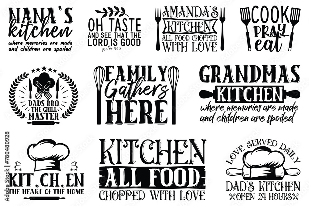 Kitchen T-shirt And SVG Design Bundle, Kitchen SVG Quotes Design t ...