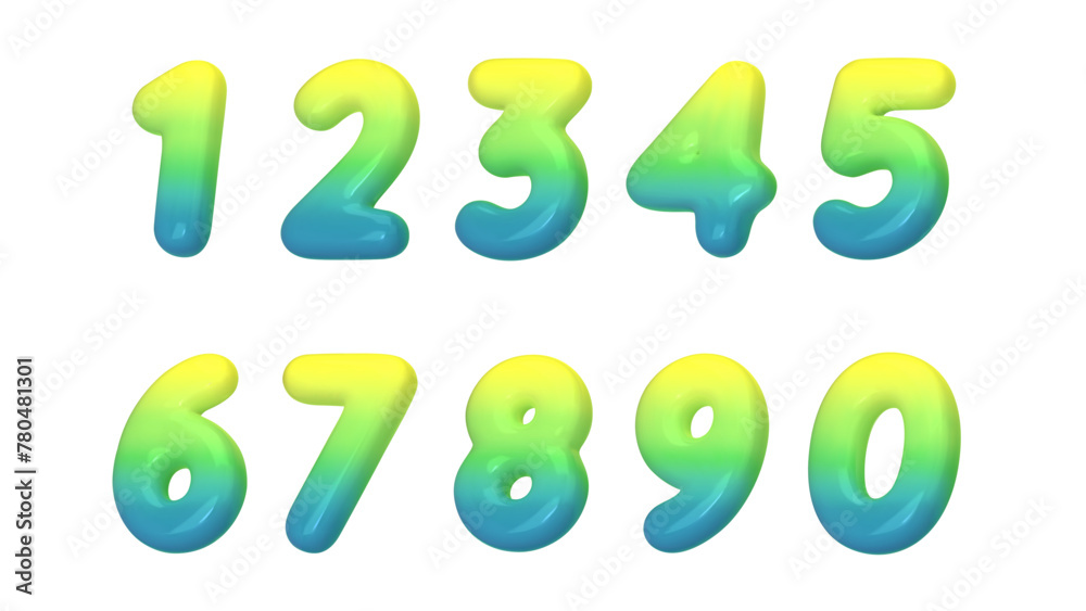 3D numbers plastic green from 0 to 9. Vector illustration 3D numbers plastic green from 0 to 9. Vector illustration