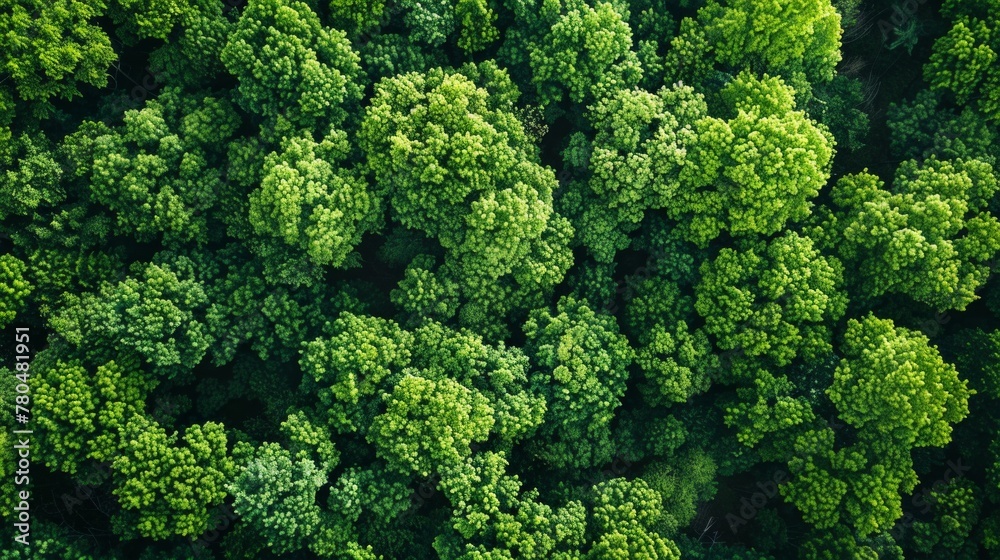 aerial view, vibrant young forest in spring, sea of greenery, symbol of growth and vitality, fresh, bird's-eye perspective of nature's canvas, AI Generative