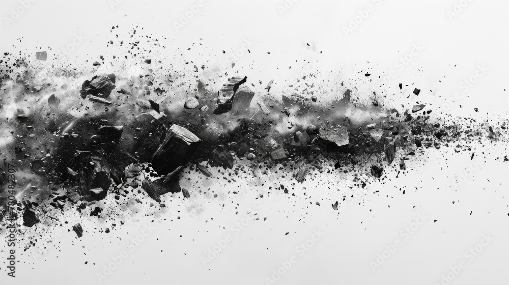Falling rocks frozen in time, charcoal black against white, a moment captured, simplicity meets drama, perfect for minimalist design, AI Generative Falling rocks frozen in time, charcoal black against white, a moment captured, simplicity meets drama, perfect for minimalist design, AI Generative