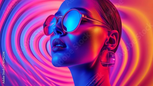 The striking figure of a feminine model in sunglasses, AI Generative