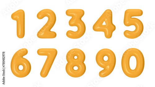 3D numbers plastic orange from 0 to 9. Vector illustration