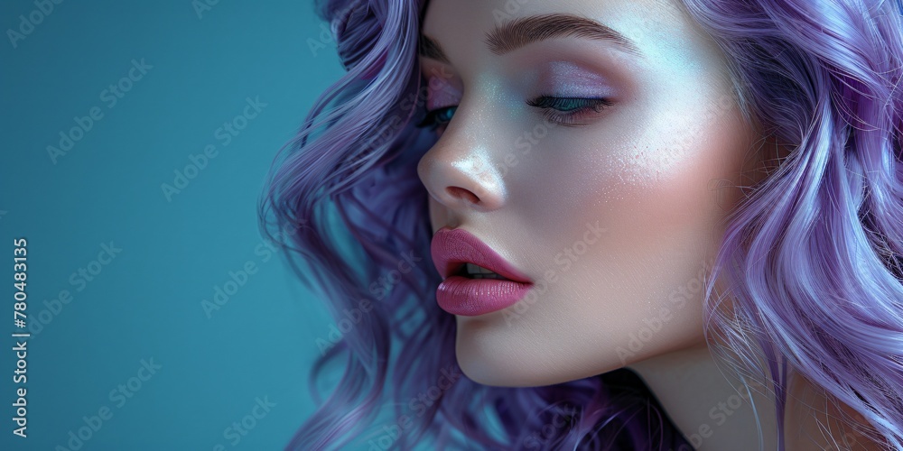 close up portrait of a beautiful woman with violet hair close up portrait of a beautiful woman with violet hair
