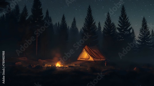 Illuminated Campsite Under the Stars. n