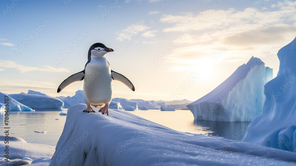 Antarctic chinstrap penguin on ice 