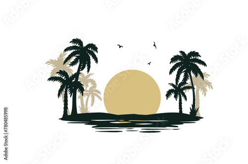 summer palm landscape exotic island vector silhouette © bleskk