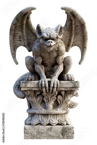 Isolated Gargoyle on transparent background. Demon gargoyle. Gothic stone Gargoyle statue isolated on a transparent background.
