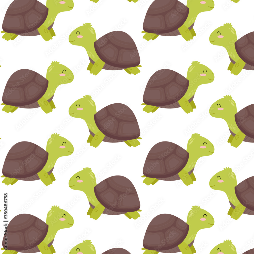 Fototapeta premium Pattern with a land turtle. Cute turtle in flat style. Seamless pattern for textile, wrapping paper, background. 