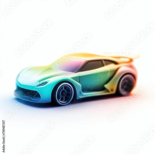  a classic sport car with bright colors on a white background. shiny automobile with rainbow colors. 3d illustration made with generative AI technology
