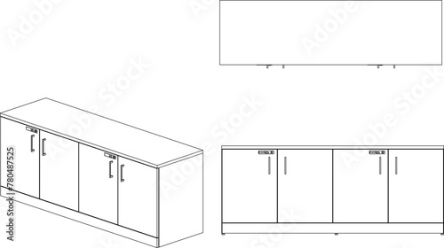 Vector sketch illustration design drawing of cupboard furniture in bank office