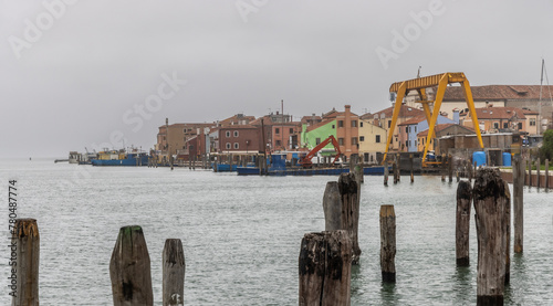 Obraz na płótnie Village Sant Antonio on the island Pellestrina in Venice lagoon on a cloudy day w salonie