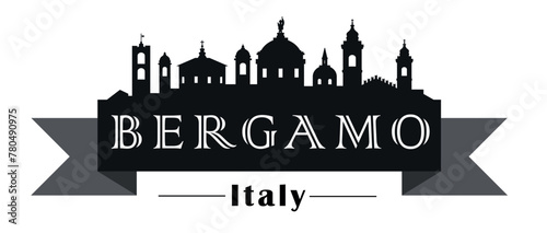 Bergamo Italy skyline on black or white background in vector file. Writing the name of the city inside a flag.