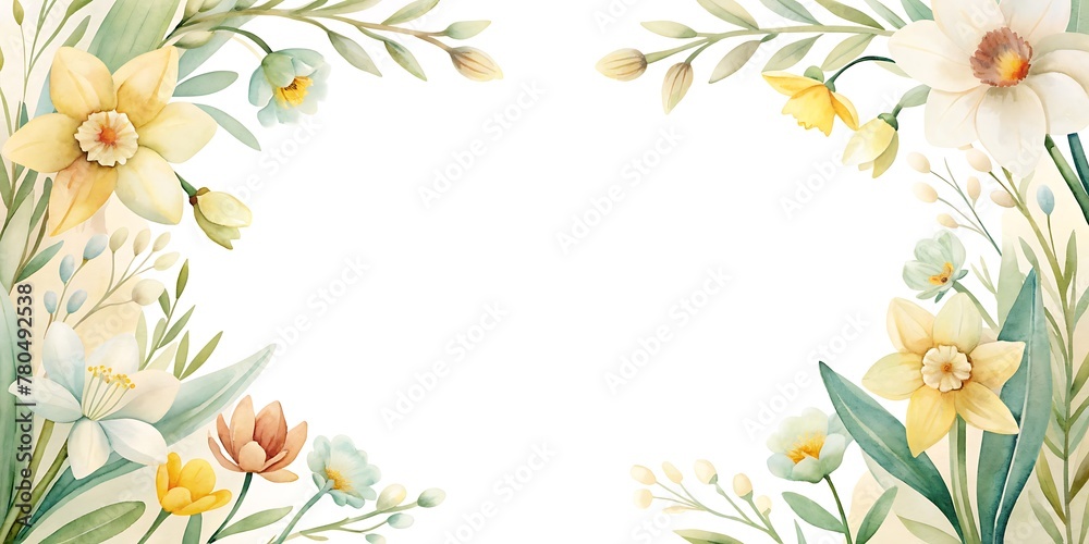 Minimalist Spring Flowers Border With Copy space , Spring Flowers Frame , Spring Floral Border