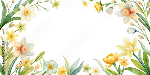 Minimalist Spring Flowers Border With Copy space , Spring Flowers Frame , Spring Floral Border