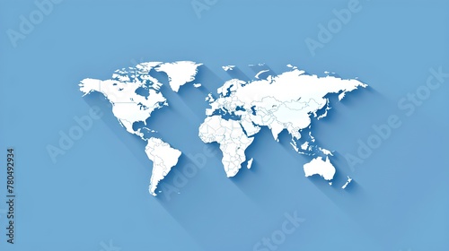 Global Connectivity and Networking Concept. Simplistic World Map Design on a Blue Background Illustrates International Relations and Travel. AI