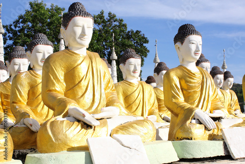 Rows of old stone statues of Buddha, Aung Setkya Paya, near to famous Bodhi Tataung temple complex, Monywa, Sagaing Region, Myanmar (Burma) photo