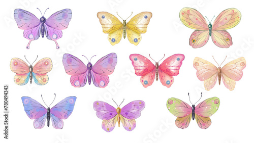 Set of watercolor butterflies, hand drawn summer collection, digital watercolor, for creating invitations, cards, patterns, baby shower © ElenaDoroshArt
