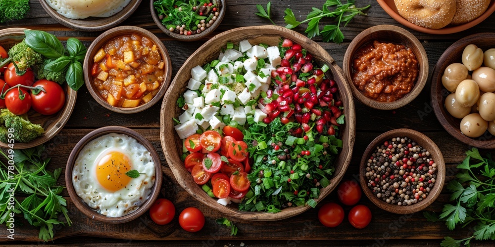 Fresh and colorful vegetarian salad with tomatoes, peppers, onions and feta cheese. Fresh and colorful vegetarian salad with tomatoes, peppers, onions and feta cheese.