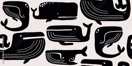 Seamless pattern with whales. Art pattern for wallpaper, web page background, surface textures.