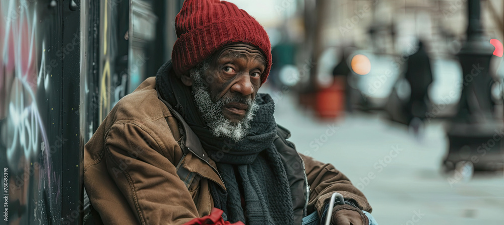 Poor sad homeless man 