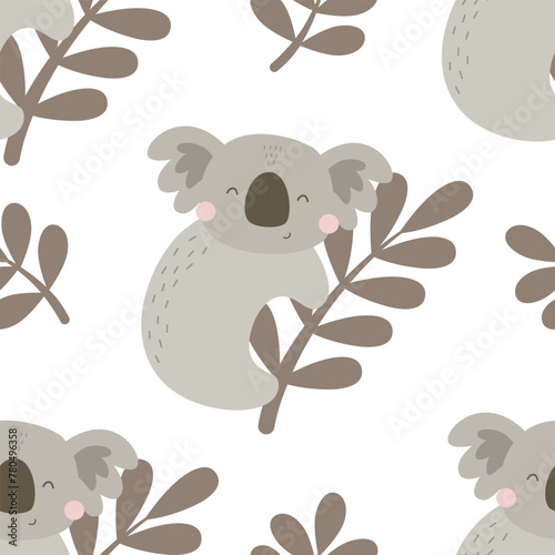 seamless pattern with cartoon koala. colorful vector for kids, flat style. Baby design for fabric, textile, print, wrapper.