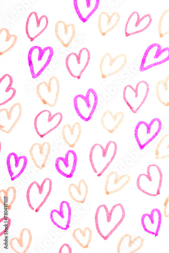 Hand Drawn Simple Scribble Love Hearts Sketch Illustration Pink on a White Background