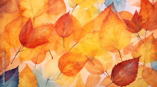 Watercolor full autumn leaves colors background 
