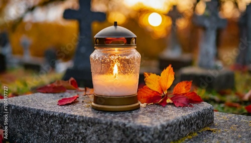 All Saints Day: Cemetery in November. Wszystkich Świętych.  #780497727