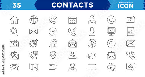 Contact & communication Iconset, outline icon for contact, chat and communication.Web and mobile icon. Chat, support, message, phone.Thin lines web icons set - Contact us.