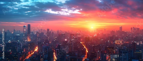 Sunset Symphony on a Smart City Canvas. Concept Architecture, Technology, Innovation, Urban Development, Smart Living
