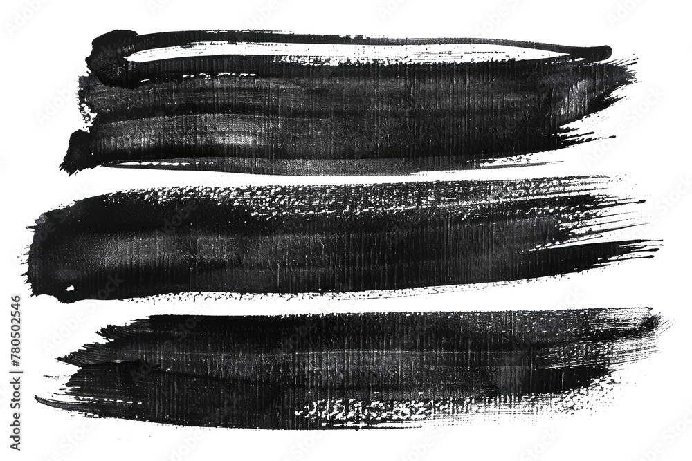 black watercolor hand painted brush strokes isolated on white or transparent png