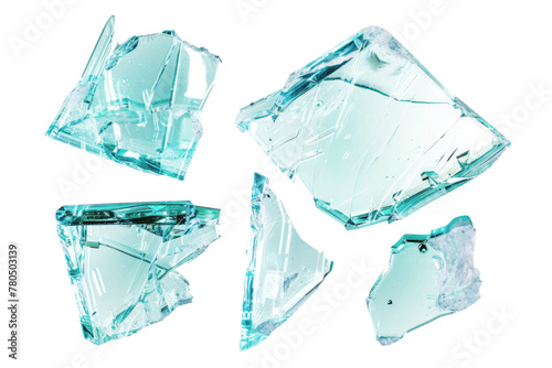 set of broken glass pieces isolated on white or transparent png