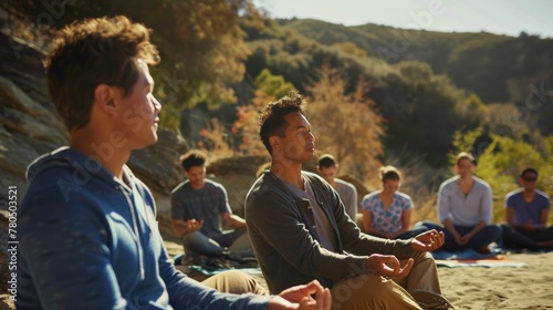 Group of Men Sitting on Sandy Beach