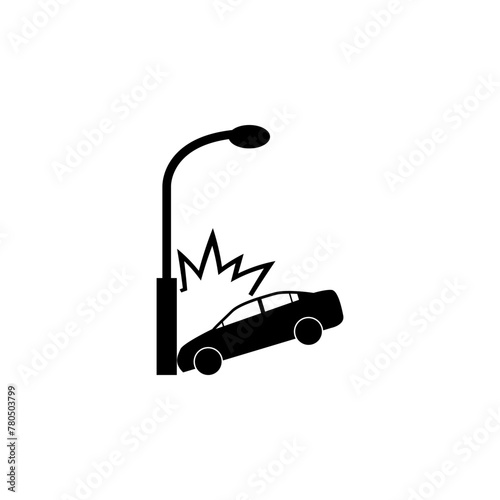 Car Crashed into Lamp Post flat vector icon. Simple solid symbol isolated on white background