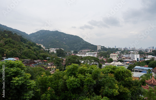 View from the Chinese Buddhist Temple Kek Lok Si to the City of George Town on Penang in Malaysia 