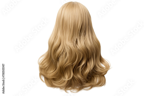 Stylish hair wig with trendy design isolated on background, front view, fashionable hairstyle concept.