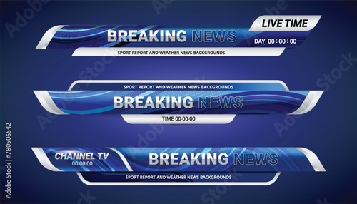 Graphic set of Broadcast News Lower Thirds Banner for Television Streaming, Video and Media Channel