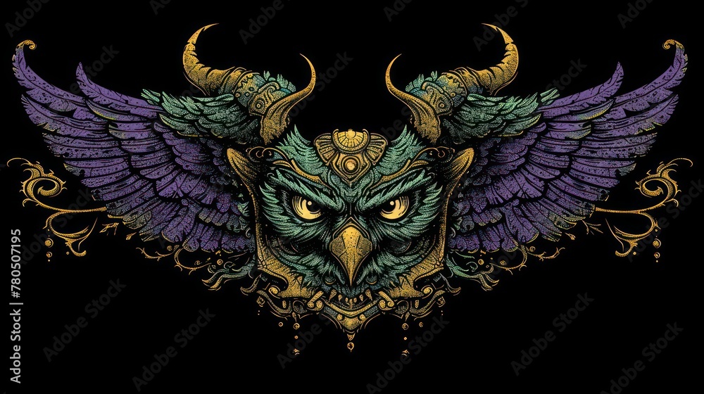 darkness with a harpy-themed monster head, featuring a sinister color scheme for a gothic fantasy - obrazy, fototapety, plakaty 