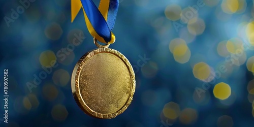 Gold Medal With Blue Ribbon