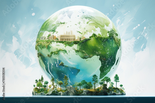 World environment and Earth Day concept with colorful globe and eco friendly enviroment. © erika8213