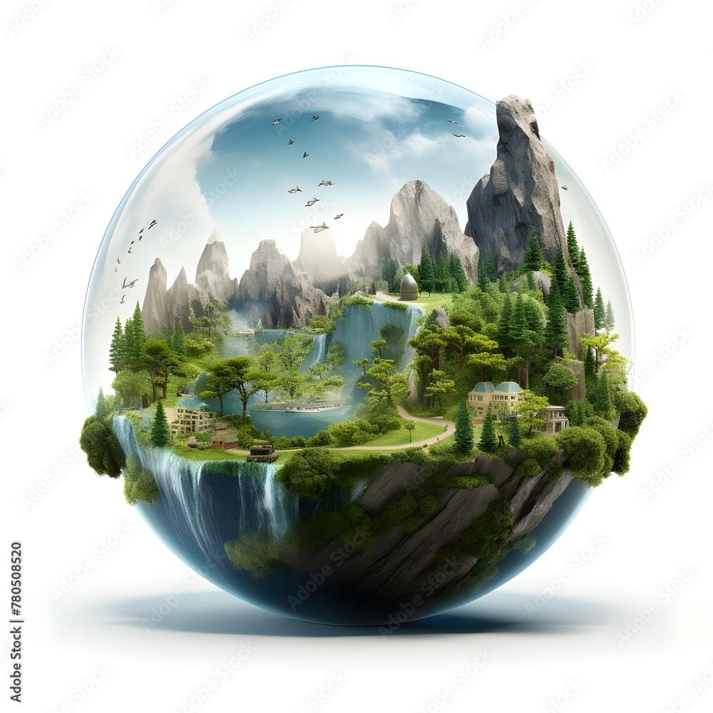 Innovative Futuristic 3D Globe Representing Save Nature and Sustainable Future and Resource Management for Earth Day Isolated On White Background