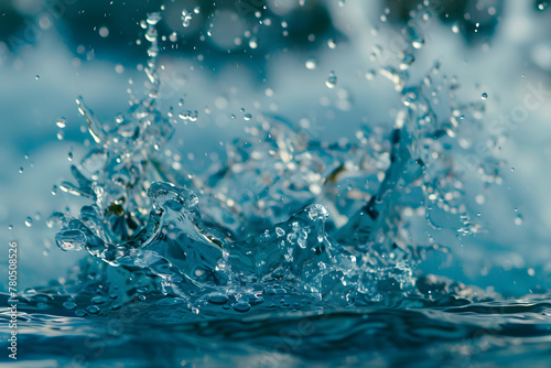 high speed photography water splash in blue water, fluid motion